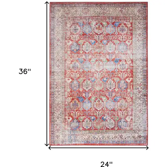 Ivory Red And Blue Oriental Distressed Non Skid Area Rug Photo 3