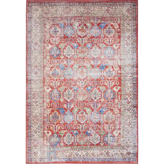 Ivory Red And Blue Oriental Distressed Non Skid Area Rug Photo 2