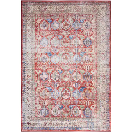 Ivory Red And Blue Oriental Distressed Non Skid Area Rug Photo 6