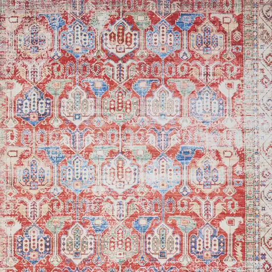 Ivory Red And Blue Oriental Distressed Non Skid Area Rug Photo 6