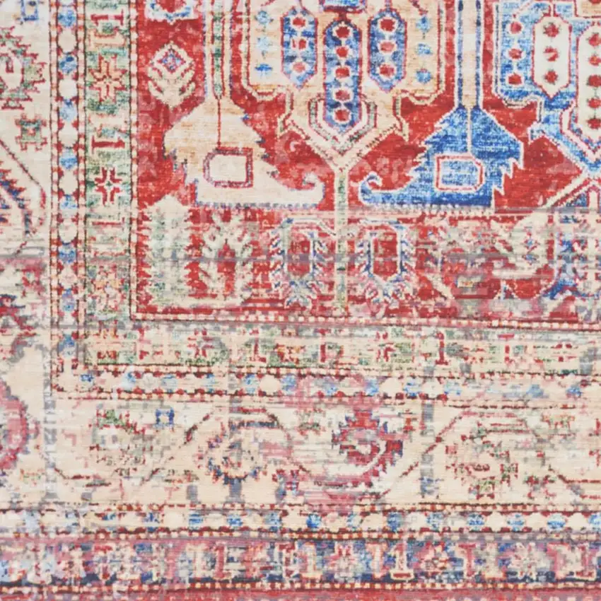 Ivory Red And Blue Oriental Distressed Non Skid Area Rug Photo 2