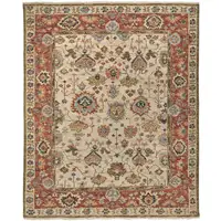 Photo of Ivory Red And Blue Wool Floral Hand Knotted Stain Resistant Area Rug
