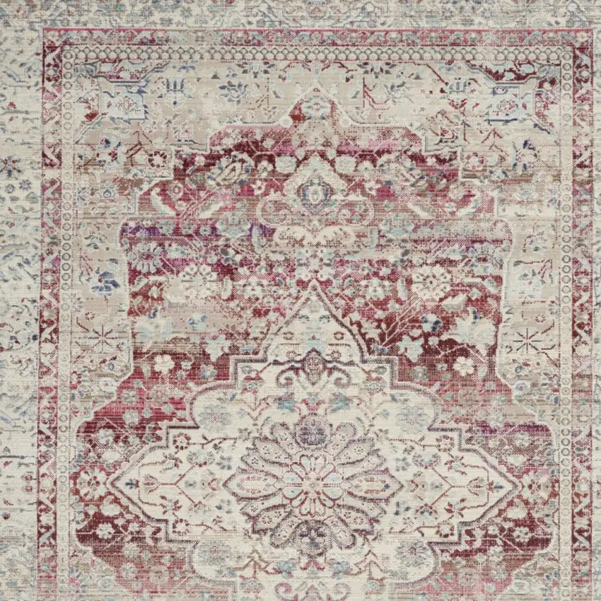 Ivory Red And Brown Floral Distressed Area Rug Photo 9