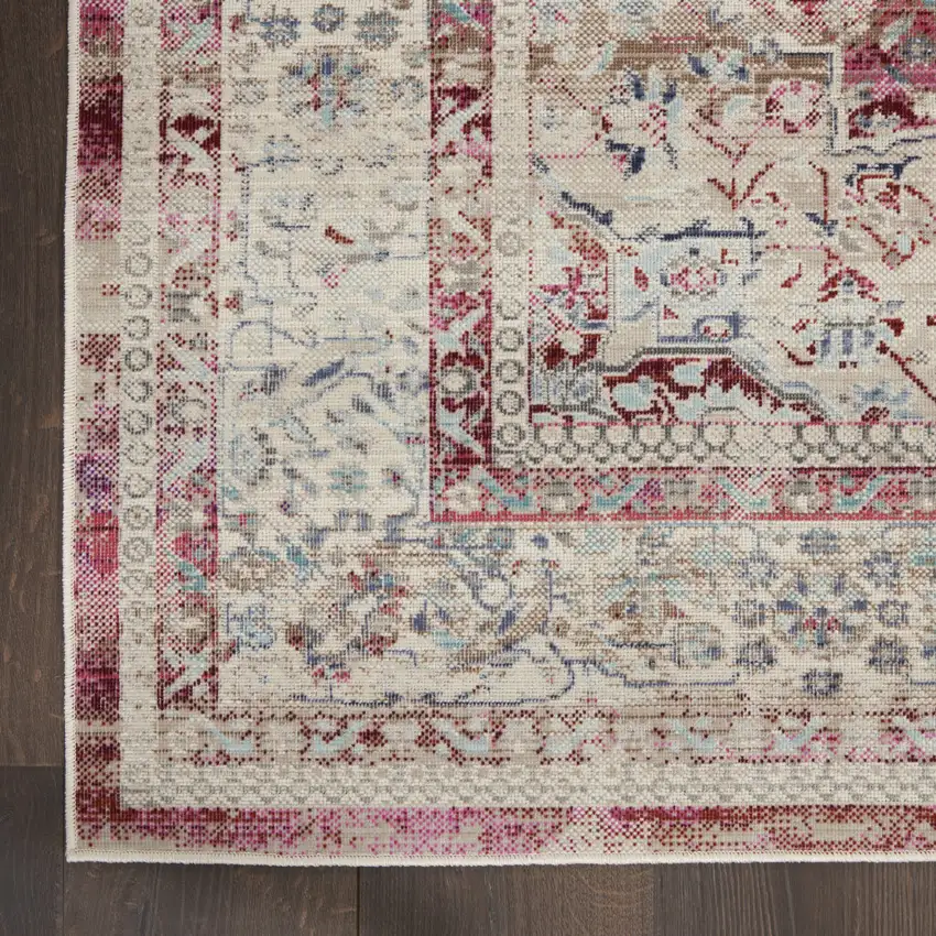 Ivory Red And Brown Floral Distressed Area Rug Photo 4