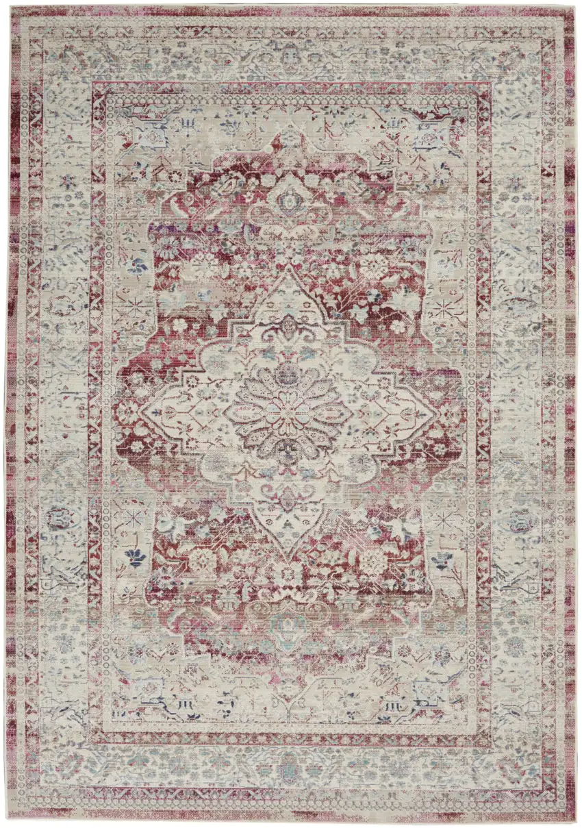 Ivory Red And Brown Floral Distressed Area Rug Photo 2