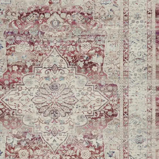 Ivory Red And Brown Floral Distressed Area Rug Photo 9