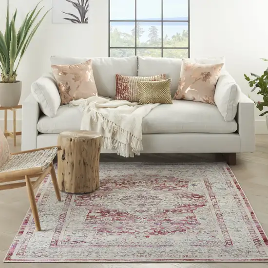 Ivory Red And Brown Floral Distressed Area Rug Photo 4