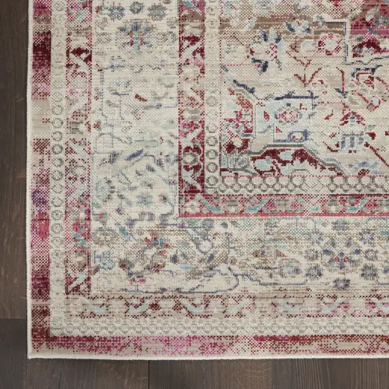 Ivory Red And Brown Floral Distressed Area Rug Photo 4