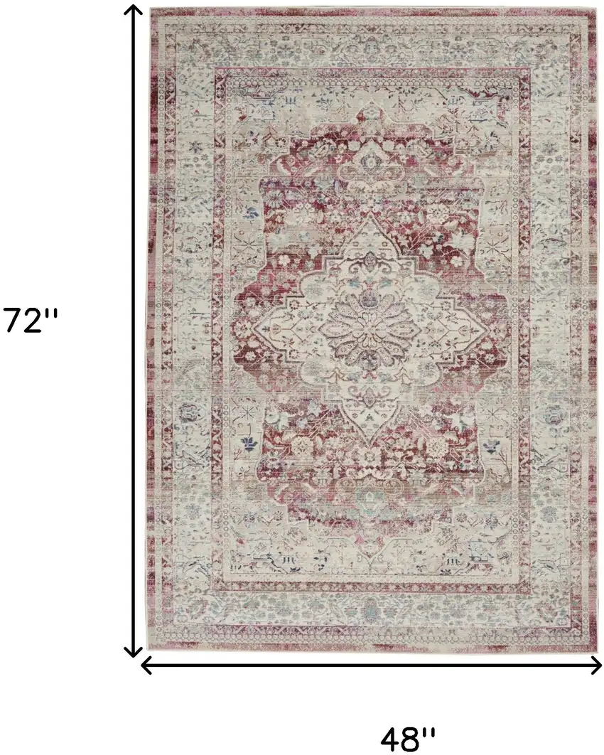 Ivory Red And Brown Floral Distressed Area Rug Photo 3