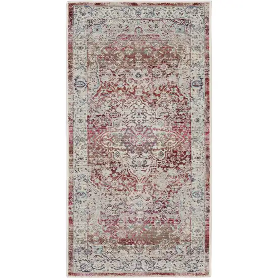 Ivory Red And Brown Floral Distressed Area Rug Photo 1
