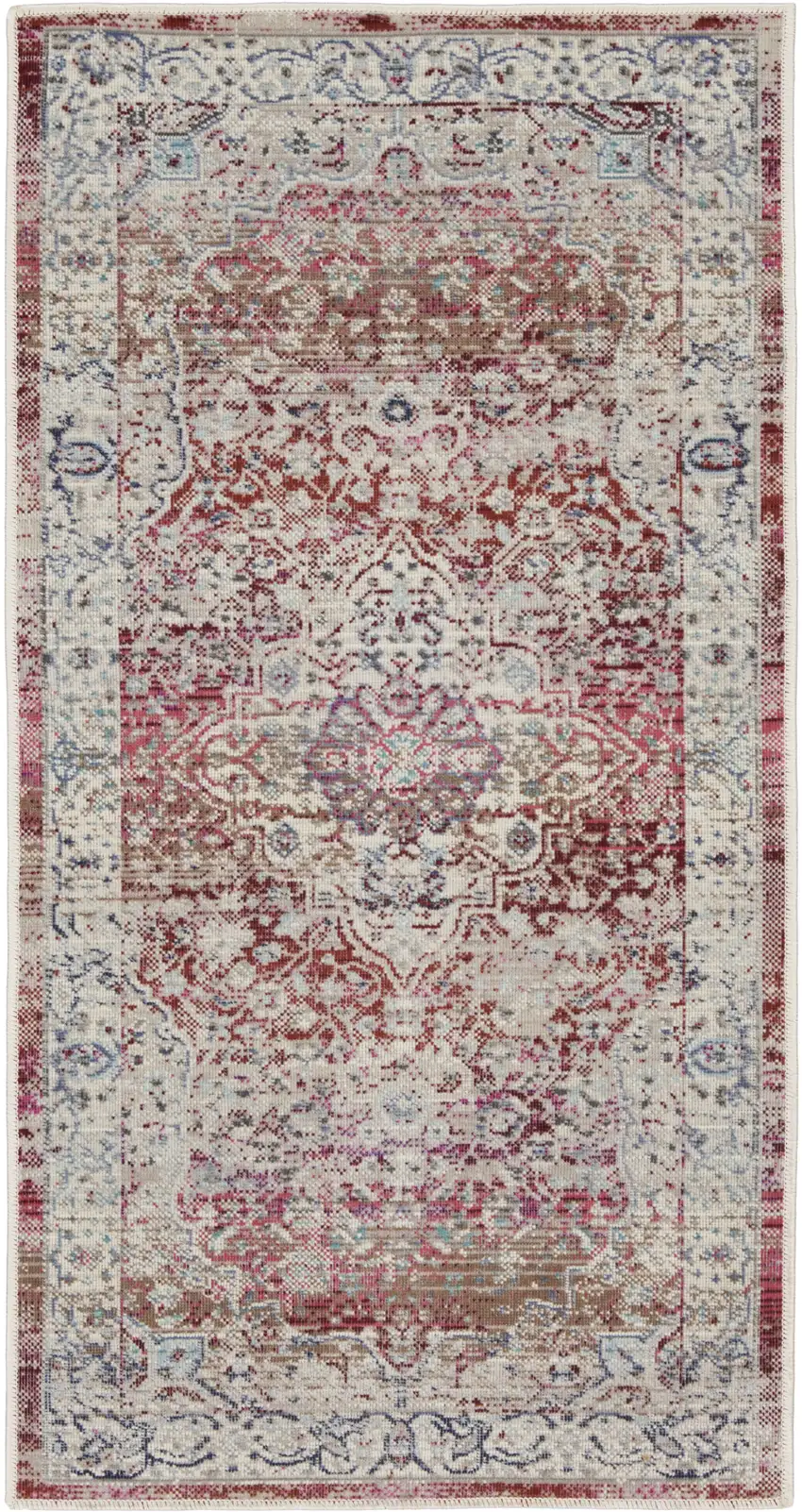 Ivory Red And Brown Floral Distressed Area Rug Photo 1