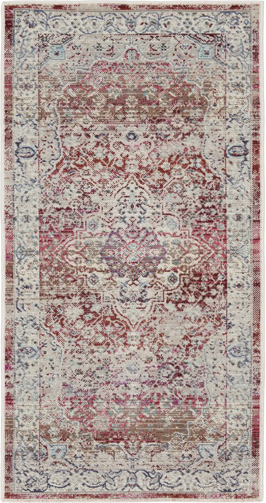 Ivory Red And Brown Floral Distressed Area Rug Photo 2