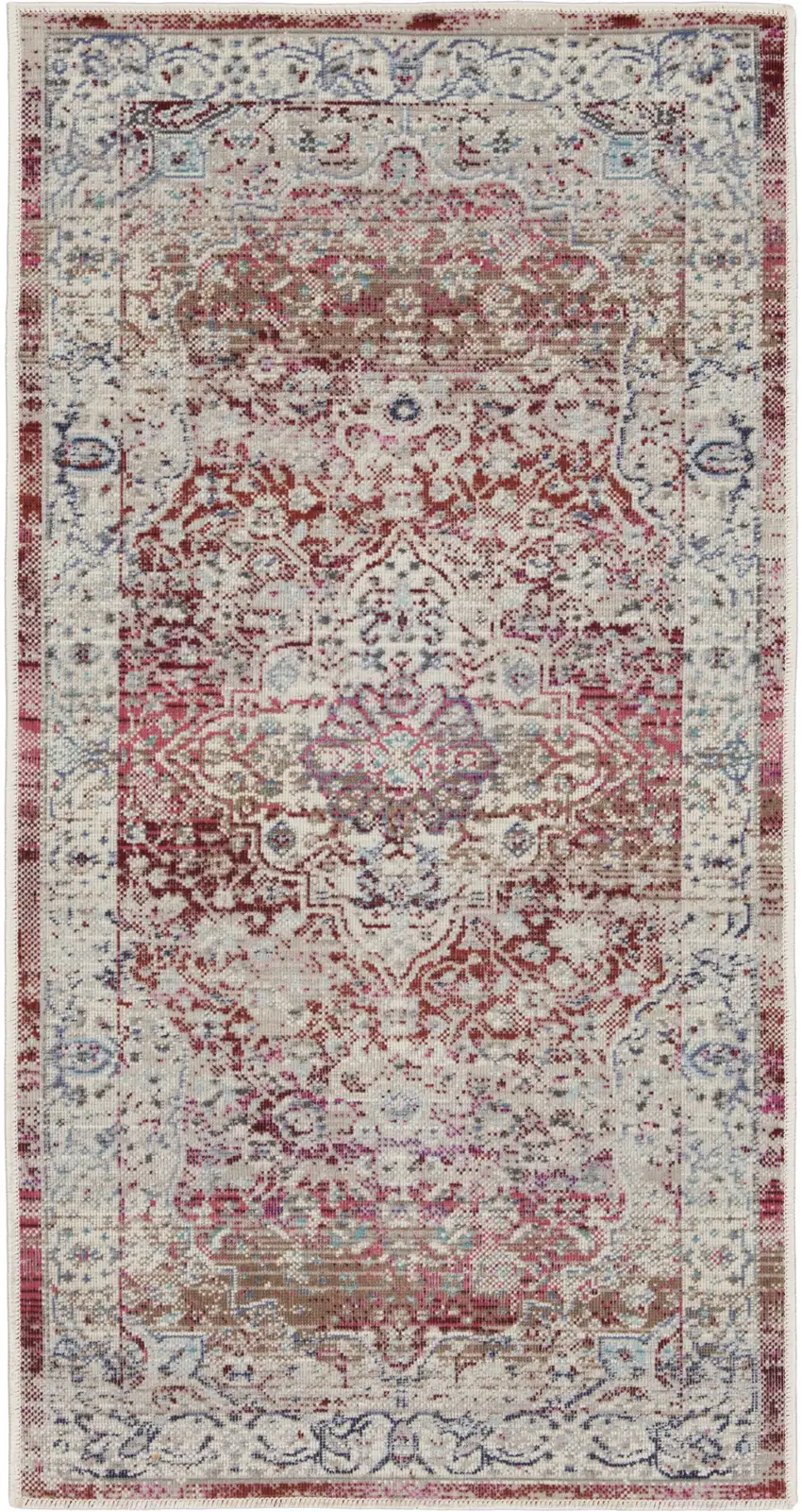 Ivory Red And Brown Floral Distressed Area Rug Photo 4