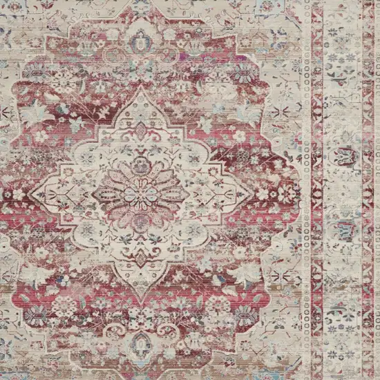 Ivory Red And Brown Floral Distressed Non Skid Area Rug Photo 8