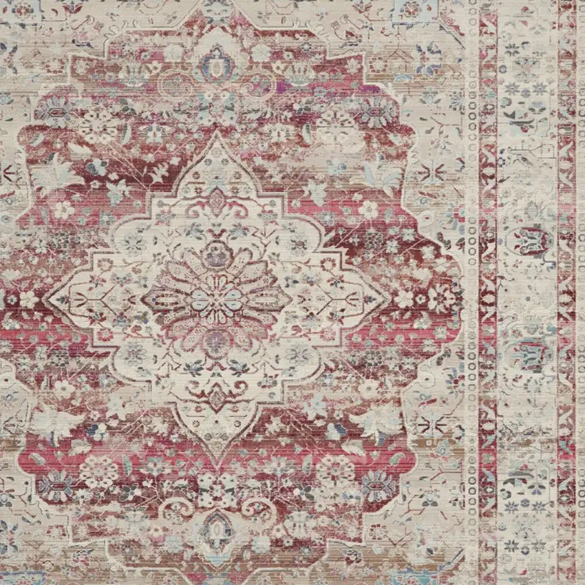 Ivory Red And Brown Floral Distressed Non Skid Area Rug Photo 8