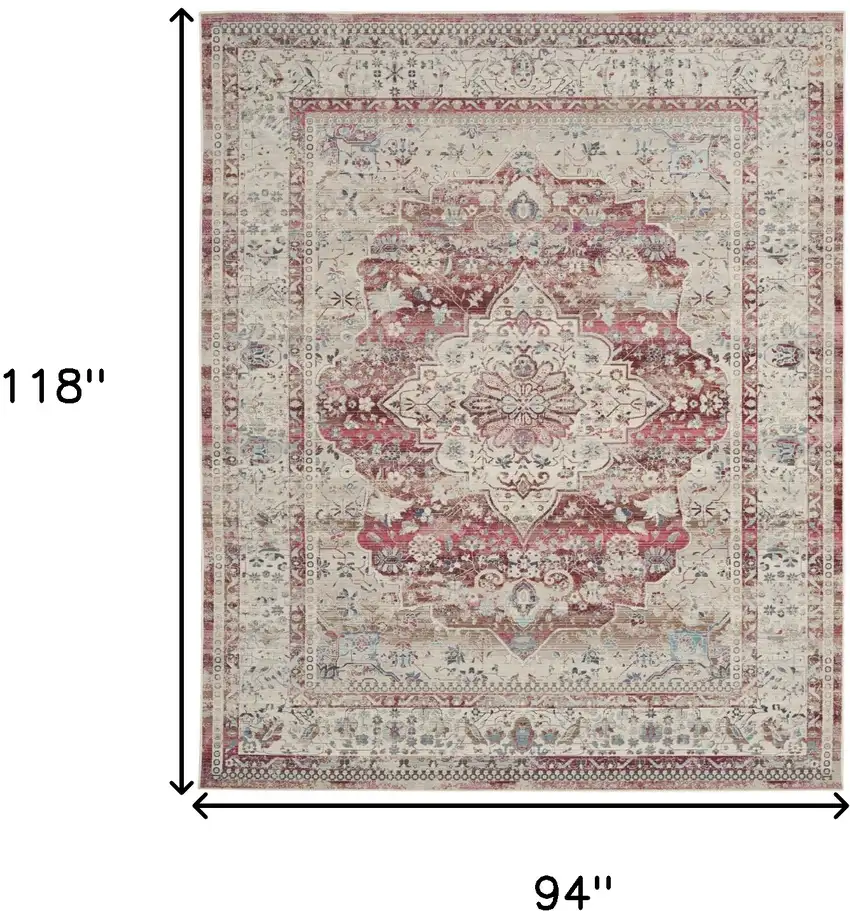 Ivory Red And Brown Floral Distressed Non Skid Area Rug Photo 3