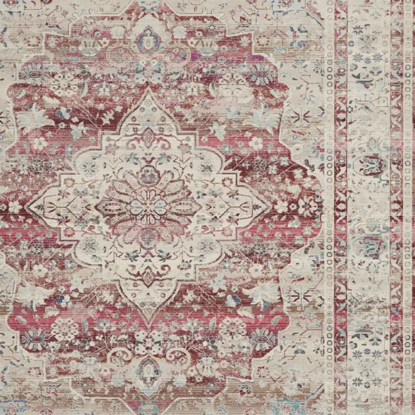 Ivory Red And Brown Floral Distressed Non Skid Area Rug Photo 8