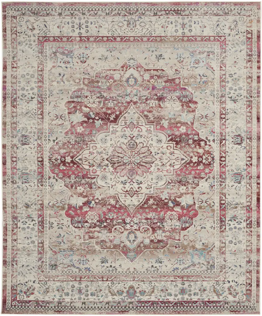 Ivory Red And Brown Floral Distressed Non Skid Area Rug Photo 2
