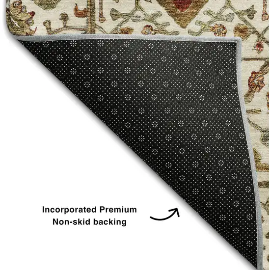 Ivory Red And Gold Oriental Washable Area Rug With UV Protection Photo 5