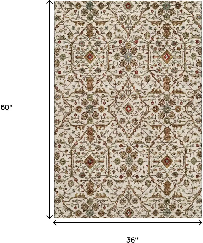 Ivory Red And Gold Oriental Washable Area Rug With UV Protection Photo 9