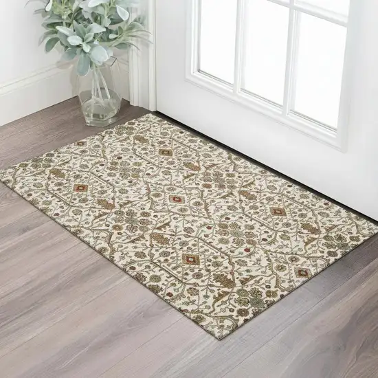 Ivory Red And Gold Oriental Washable Area Rug With UV Protection Photo 2