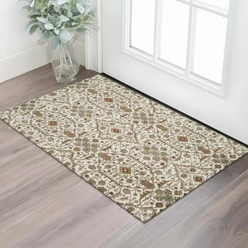 Ivory Red And Gold Oriental Washable Area Rug With UV Protection Photo 2