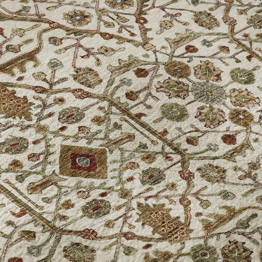 Ivory Red And Gold Oriental Washable Area Rug With UV Protection Photo 8