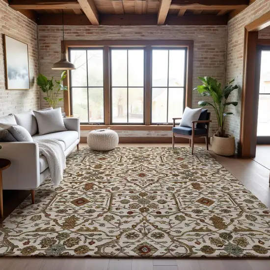 Ivory Red And Gold Oriental Washable Area Rug With UV Protection Photo 3