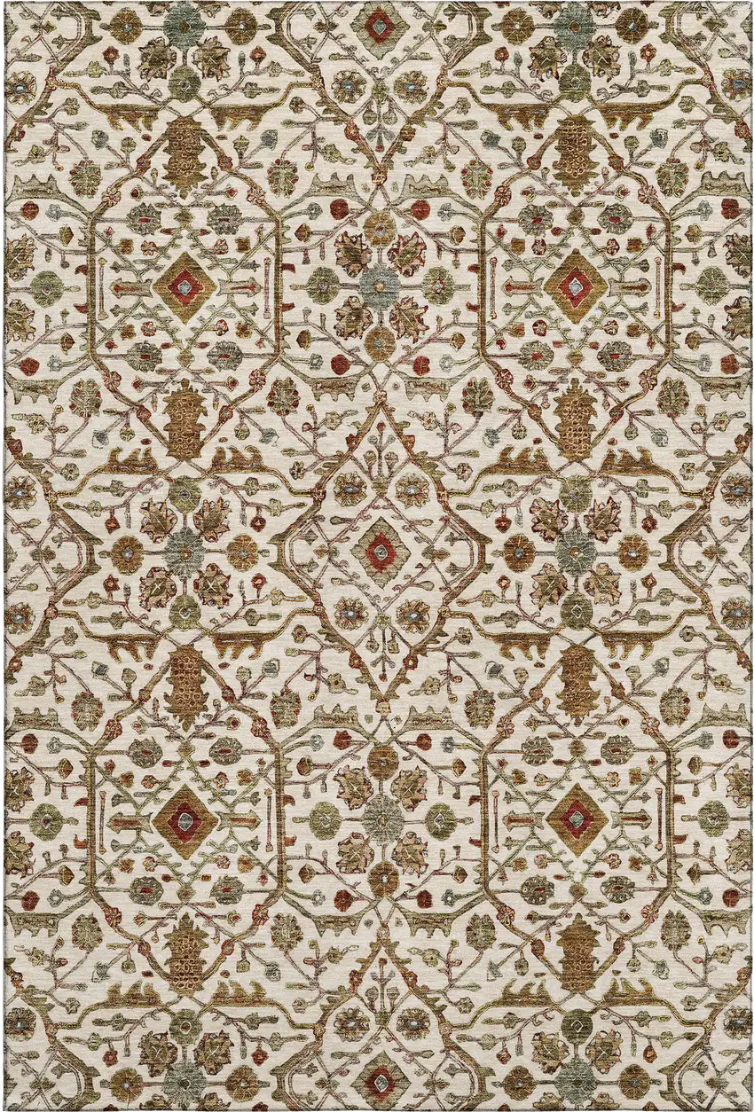 Ivory Red And Gold Oriental Washable Area Rug With UV Protection Photo 1