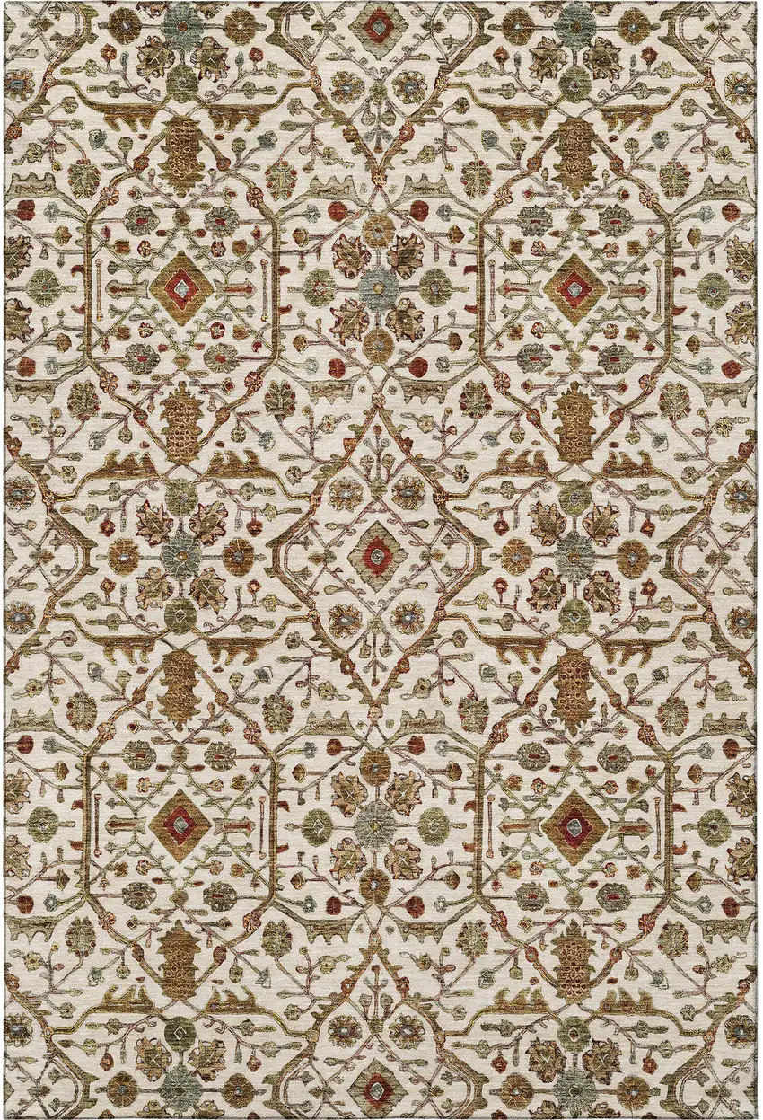 Ivory Red And Gold Oriental Washable Area Rug With UV Protection Photo 3