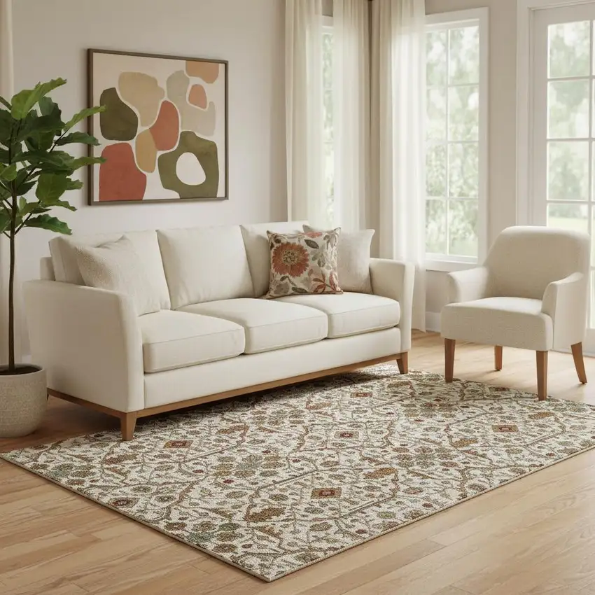 Ivory Red And Gold Oriental Washable Area Rug With UV Protection Photo 2