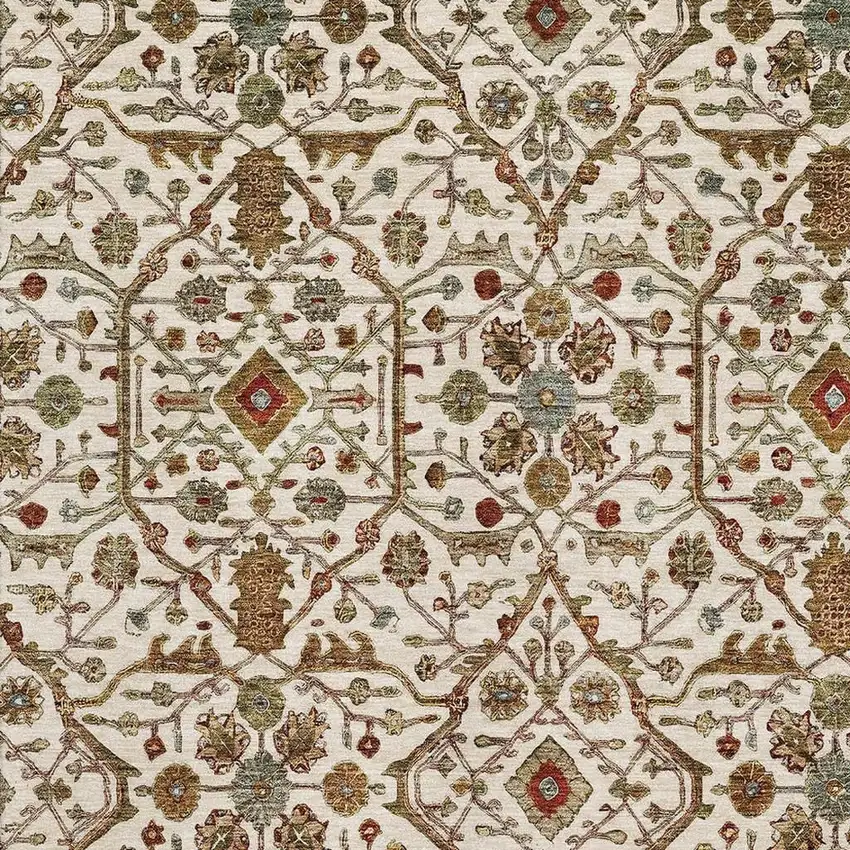 Ivory Red And Gold Oriental Washable Area Rug With UV Protection Photo 2