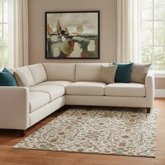 Ivory Red And Gold Oriental Washable Area Rug With UV Protection Photo 2