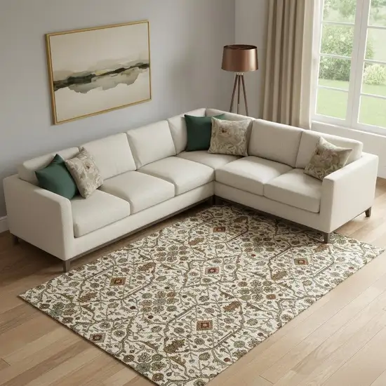 Ivory Red And Gold Oriental Washable Area Rug With UV Protection Photo 2