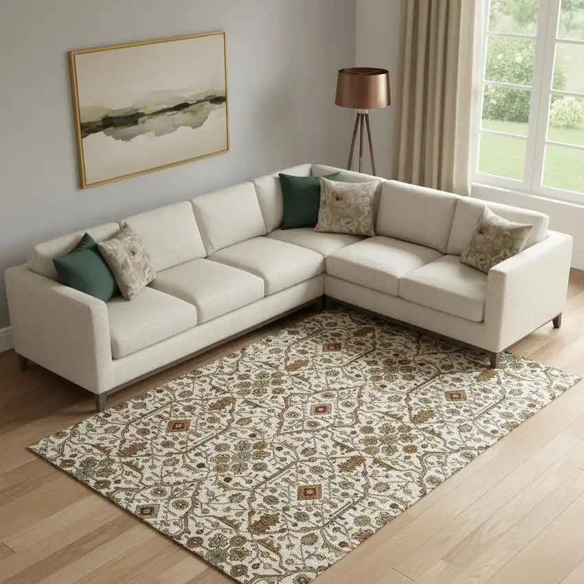 Ivory Red And Gold Oriental Washable Area Rug With UV Protection Photo 2