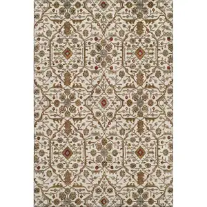 Photo of Ivory Red And Gold Oriental Washable Area Rug With UV Protection