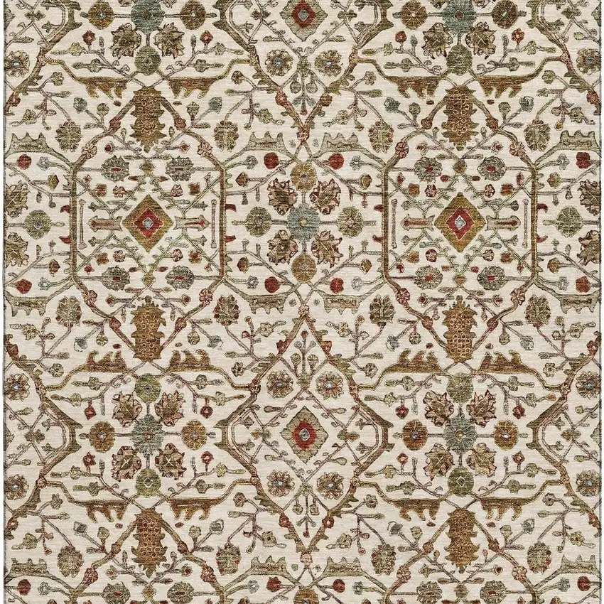 Ivory Red And Gold Oriental Washable Area Rug With UV Protection Photo 2