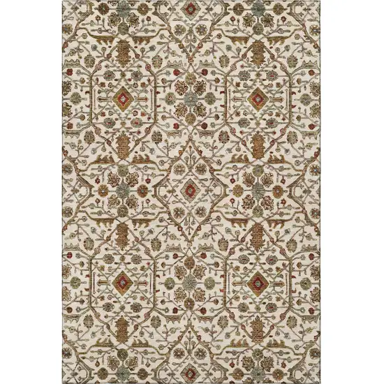 Ivory Red And Gold Oriental Washable Area Rug With UV Protection Photo 3