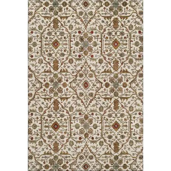 Ivory Red And Gold Oriental Washable Area Rug With UV Protection Photo 1