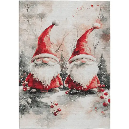 Ivory Red And Gray Botanical Leaves Washable Indoor Outdoor Area Rug Photo 1