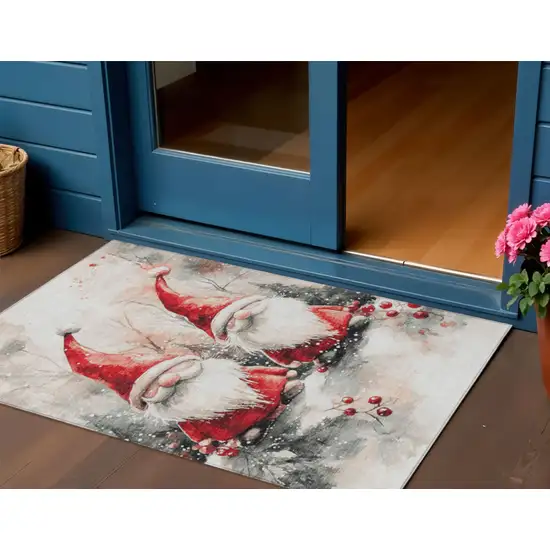 Ivory Red And Gray Botanical Leaves Washable Indoor Outdoor Area Rug Photo 2