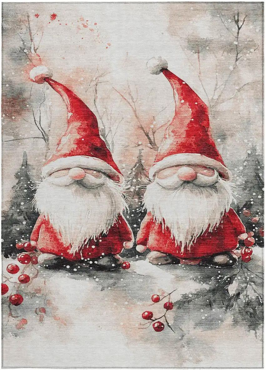 Ivory Red And Gray Botanical Leaves Washable Indoor Outdoor Area Rug Photo 3