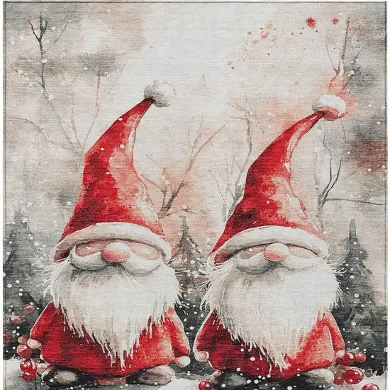 Ivory Red And Gray Botanical Leaves Washable Indoor Outdoor Area Rug Photo 8