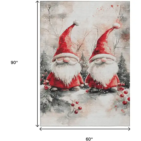 Ivory Red And Gray Gnome Washable Indoor Outdoor Area Rug Photo 9