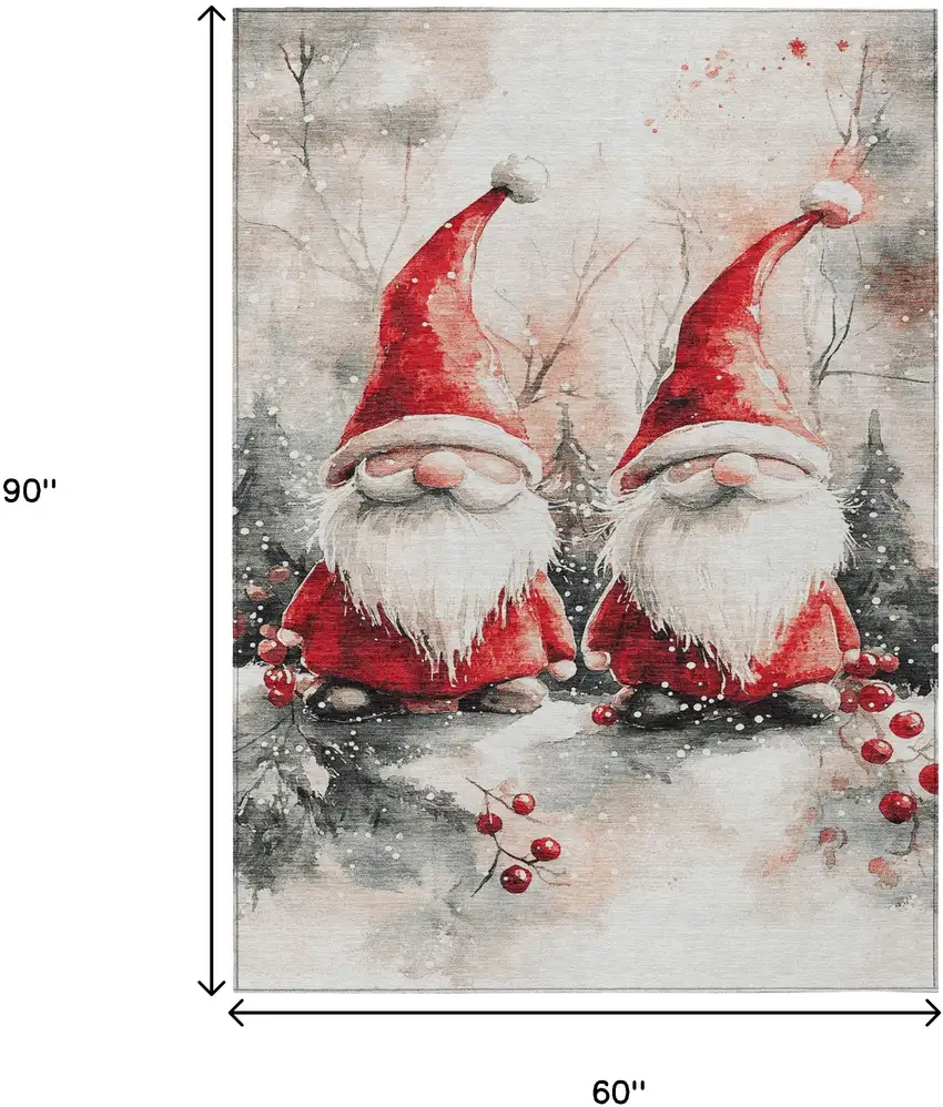 Ivory Red And Gray Gnome Washable Indoor Outdoor Area Rug Photo 9