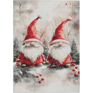 Photo of Ivory Red And Gray Botanical Leaves Washable Indoor Outdoor Area Rug