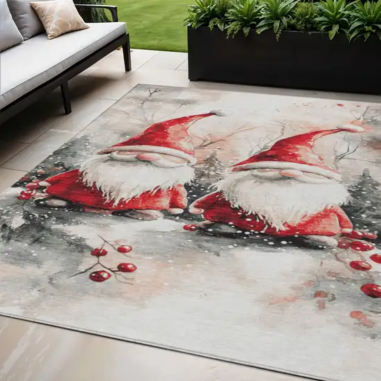 Ivory Red And Gray Botanical Leaves Washable Indoor Outdoor Area Rug Photo 2