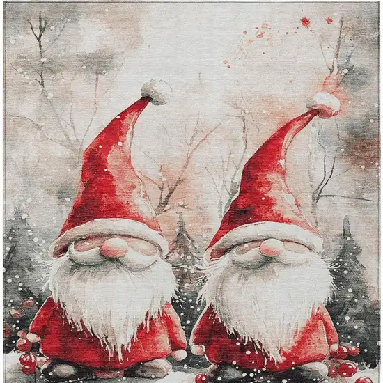 Ivory Red And Gray Botanical Leaves Washable Indoor Outdoor Area Rug Photo 4