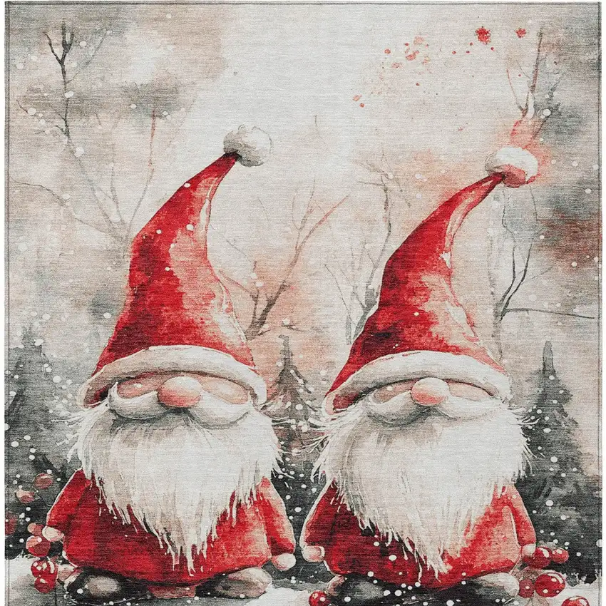 Ivory Red And Gray Botanical Leaves Washable Indoor Outdoor Area Rug Photo 9