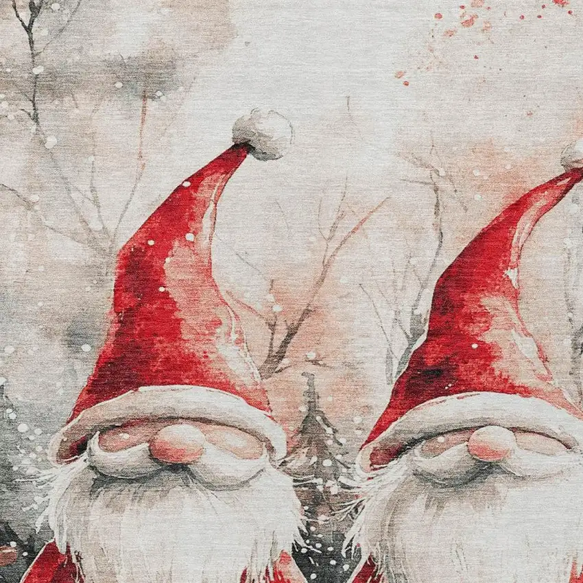 Ivory Red And Gray Botanical Leaves Washable Indoor Outdoor Area Rug Photo 3